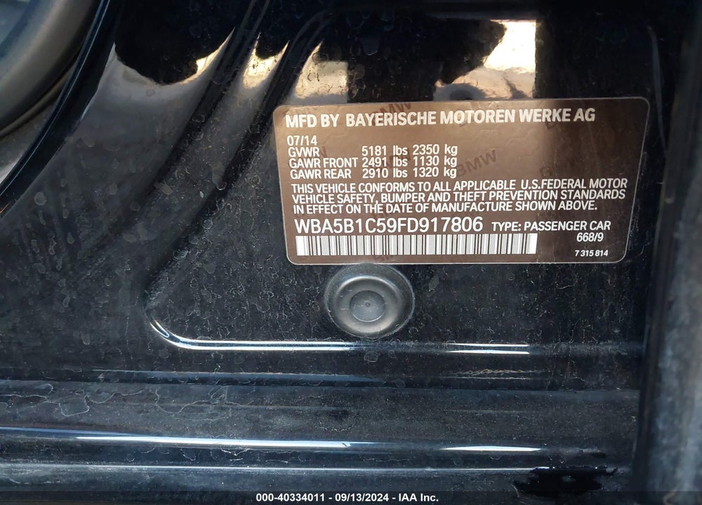 2015 BMW 535I VIN: WBA5B1C59FD917806