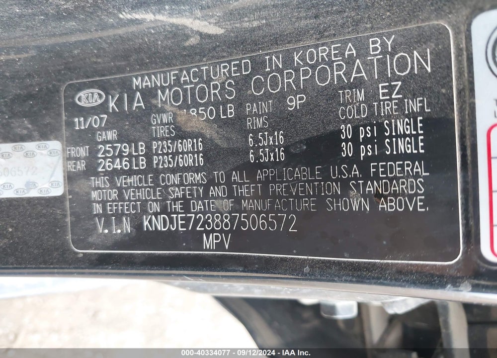 2008 KIA SPORTAGE LX V6 VIN: KNDJE723887506572