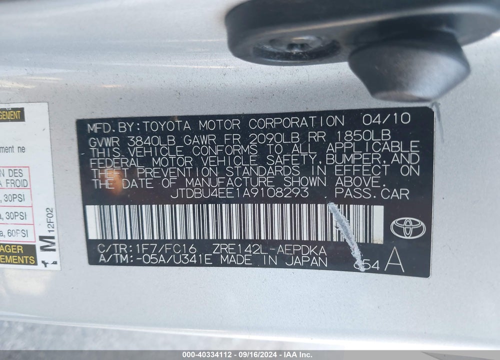 2010 TOYOTA COROLLA LE VIN: JTDBU4EE1A9108293