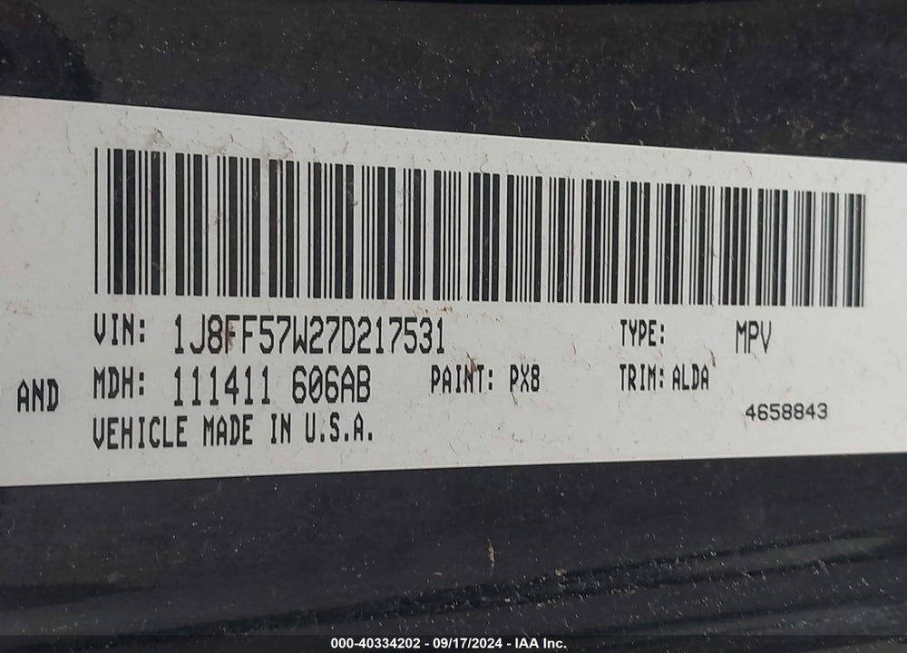 2007 JEEP COMPASS LIMITED VIN: 1J8FF57W27D217531