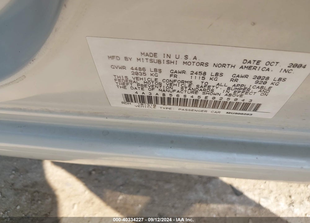 2005 MITSUBISHI GALANT LS VIN: 4A3AB56S45E025043