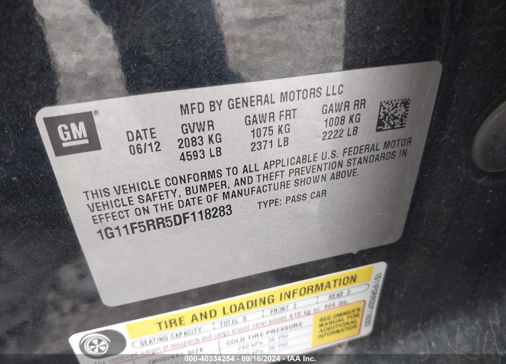2013 CHEVROLET MALIBU ECO PREMIUM AUDIO VIN: 1G11F5RR5DF118283