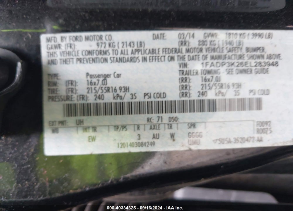 2014 FORD FOCUS SE VIN: 1FADP3K26EL283948