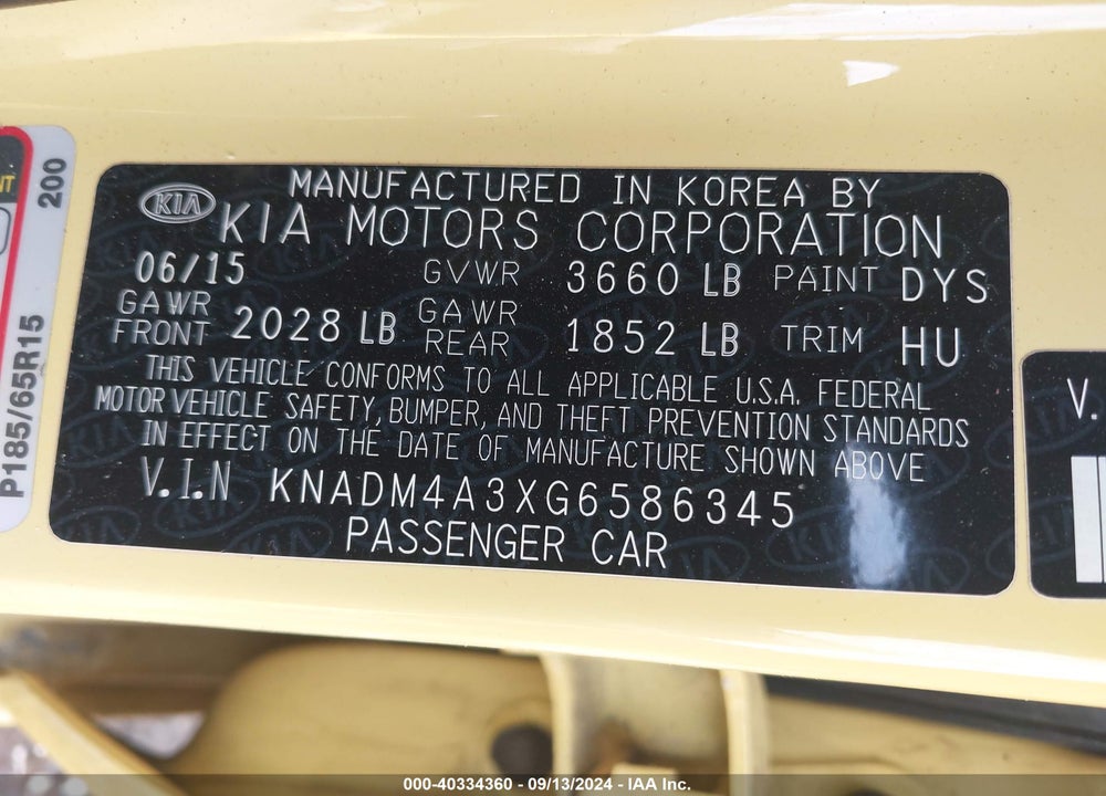 2016 KIA RIO LX VIN: KNADM4A3XG6586345