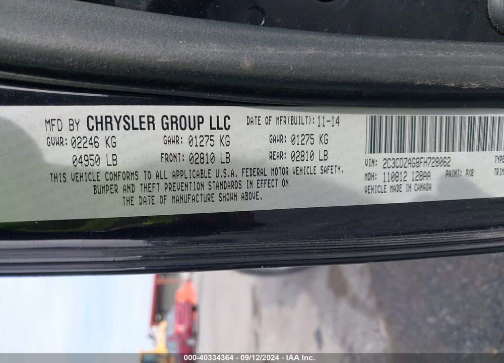 2015 DODGE CHALLENGER VIN: 2C3CDZAG8FH728062