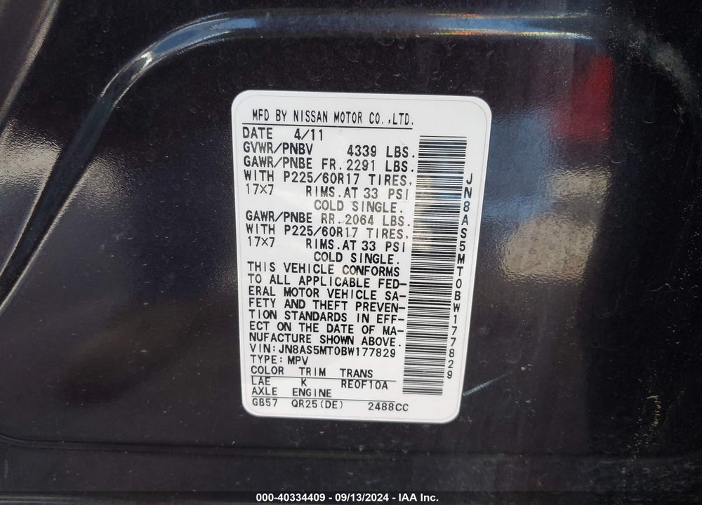2011 NISSAN ROGUE SV VIN: JN8AS5MT0BW177829