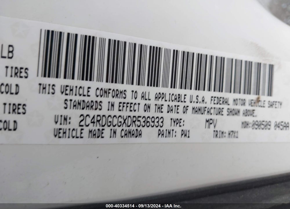 2013 DODGE GRAND CARAVAN SXT VIN: 2C4RDGCGXDR536933
