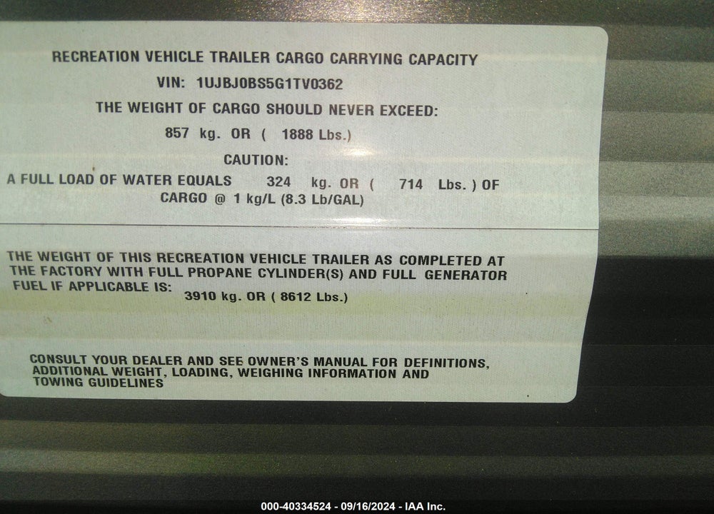 2016 JAYCO JAYFLIGHT VIN: 1UJBJ0BS5G1TV0362