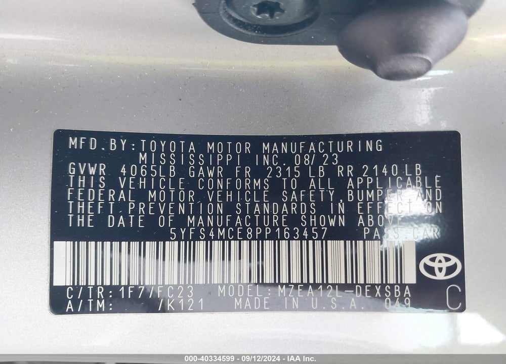 2023 TOYOTA COROLLA SE VIN: 5YFS4MCE8PP163457