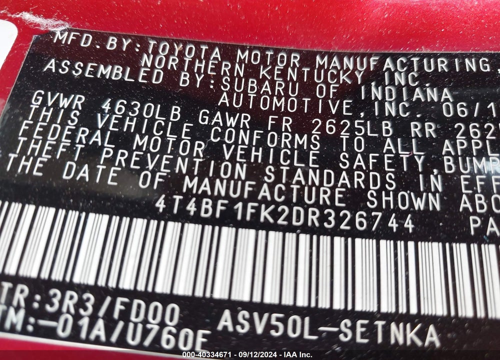 2013 TOYOTA CAMRY LE VIN: 4T4BF1FK2DR326744