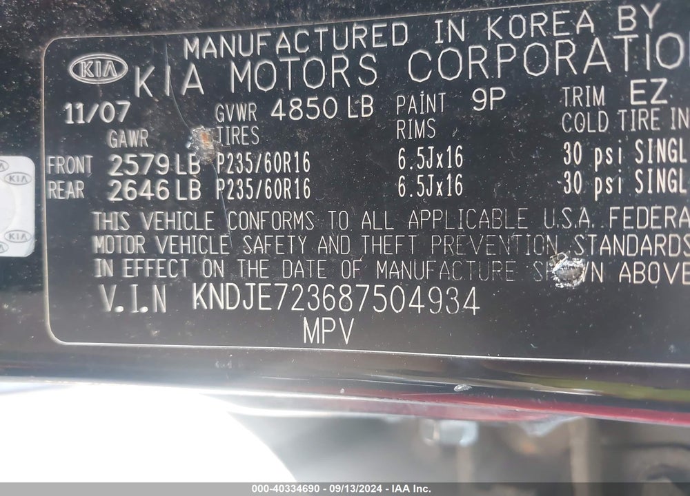 2008 KIA SPORTAGE LX V6 VIN: KNDJE723687504934