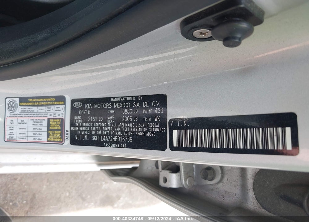 2017 KIA FORTE LX VIN: 3KPFL4A72HE016739