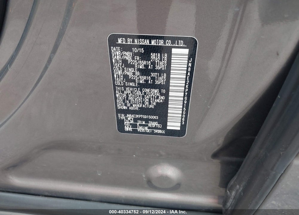 2016 NISSAN QUEST PLATINUM/S/SL/SV VIN: JN8AE2KP7G9150063