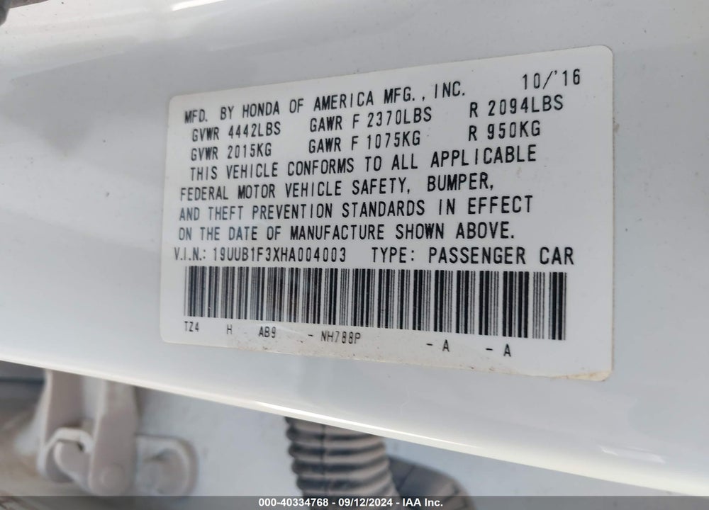 2017 ACURA TLX VIN: 19UUB1F3XHA004003