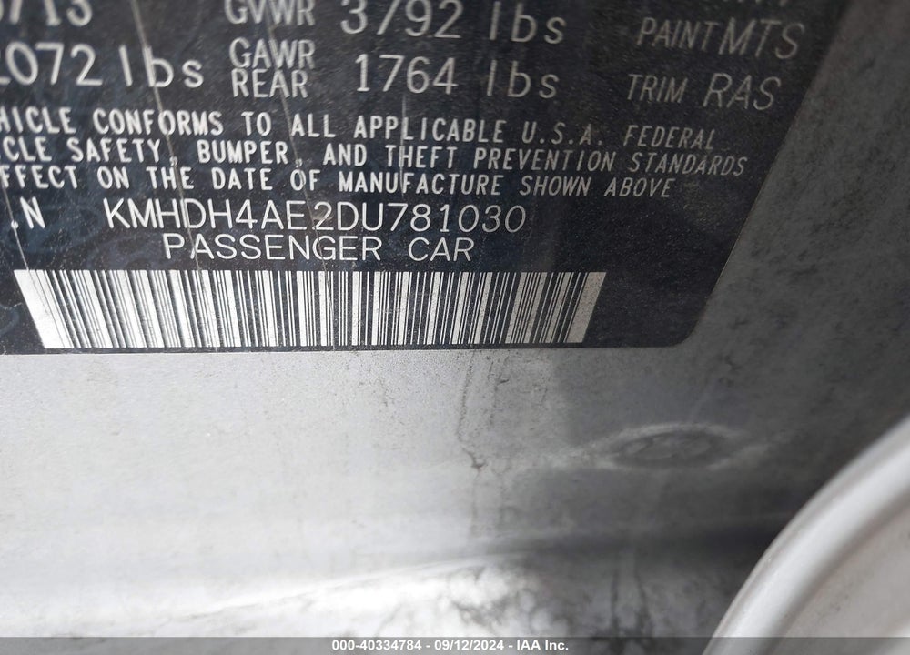 2013 HYUNDAI ELANTRA LIMITED VIN: KMHDH4AE2DU781030