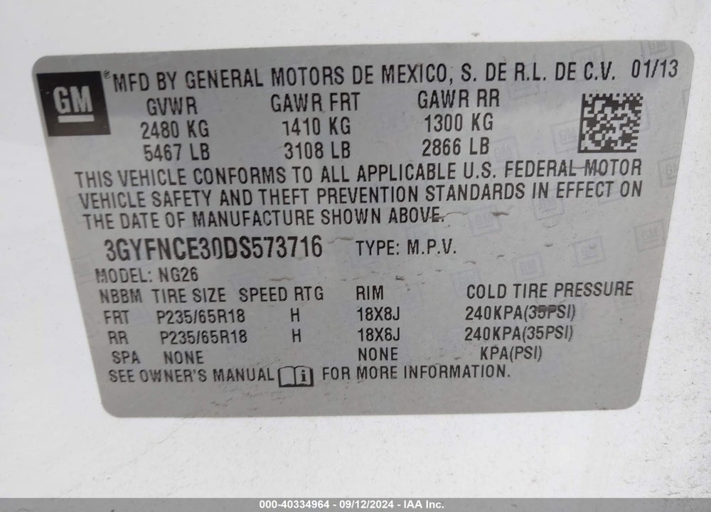 2013 CADILLAC SRX LUXURY COLLECTION VIN: 3GYFNCE30DS573716