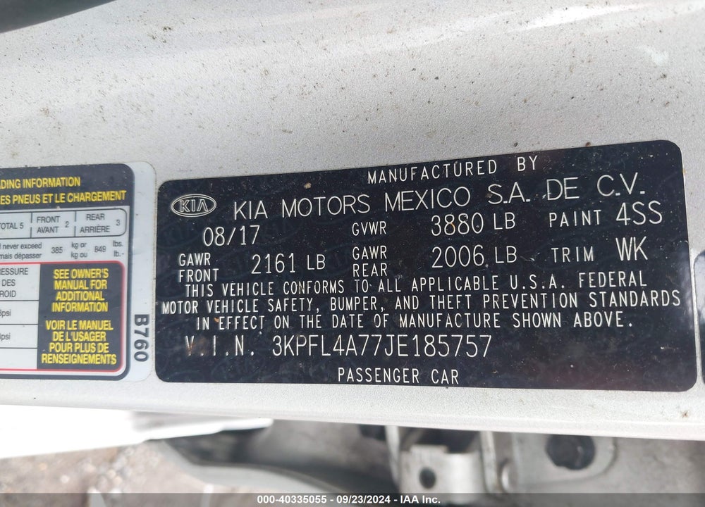 2018 KIA FORTE LX VIN: 3KPFL4A77JE185757