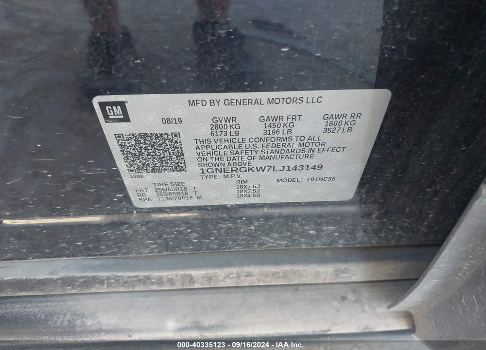 2020 CHEVROLET TRAVERSE VIN: 1GNERGKW7LJ143149