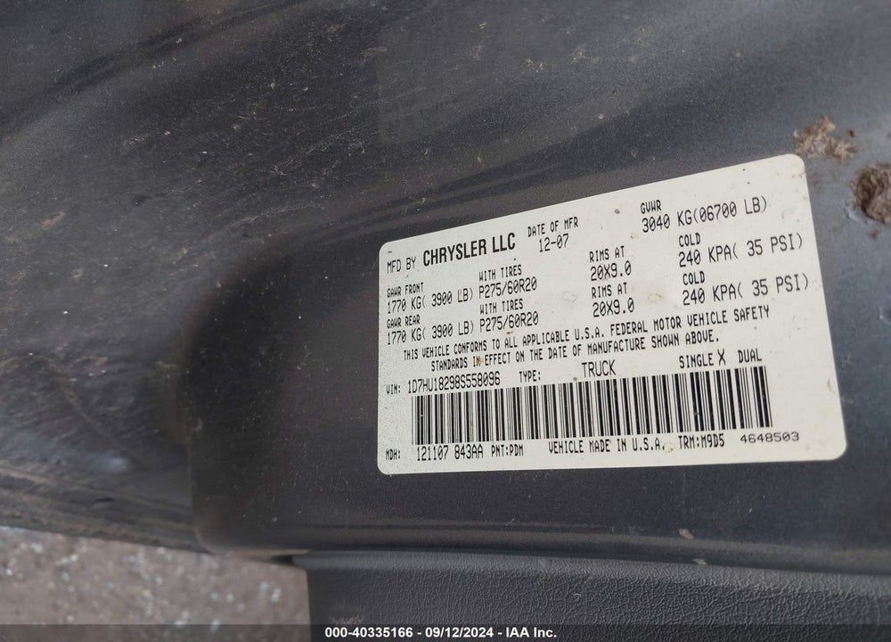 2008 DODGE RAM 1500 SLT VIN: 1D7HU18298S558096