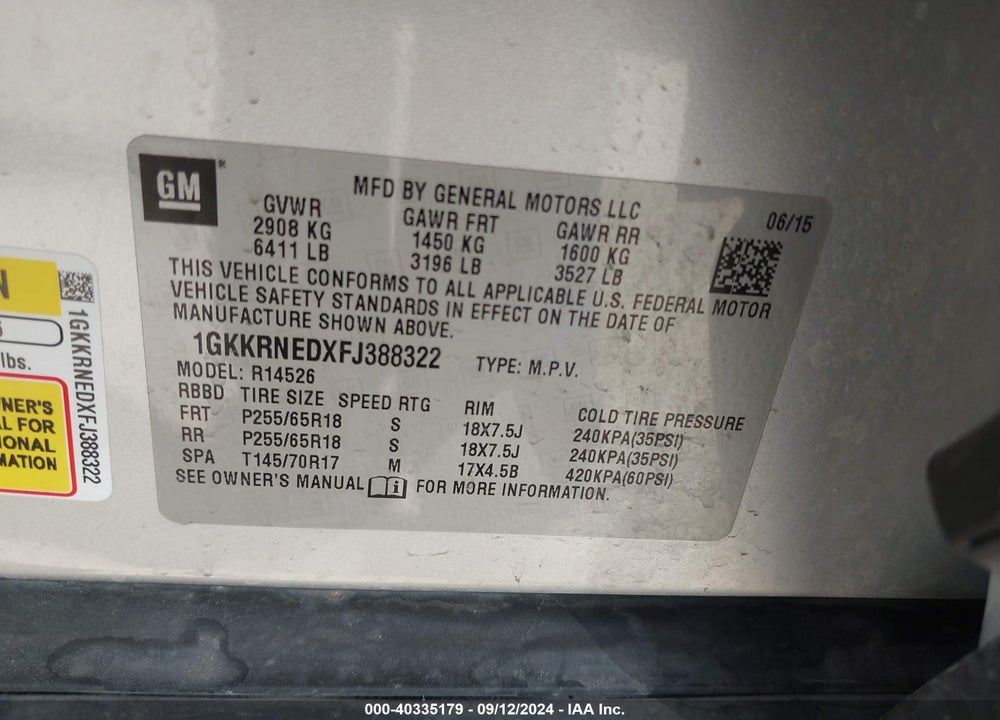 2015 GMC ACADIA SLE-1 VIN: 1GKKRNEDXFJ388322