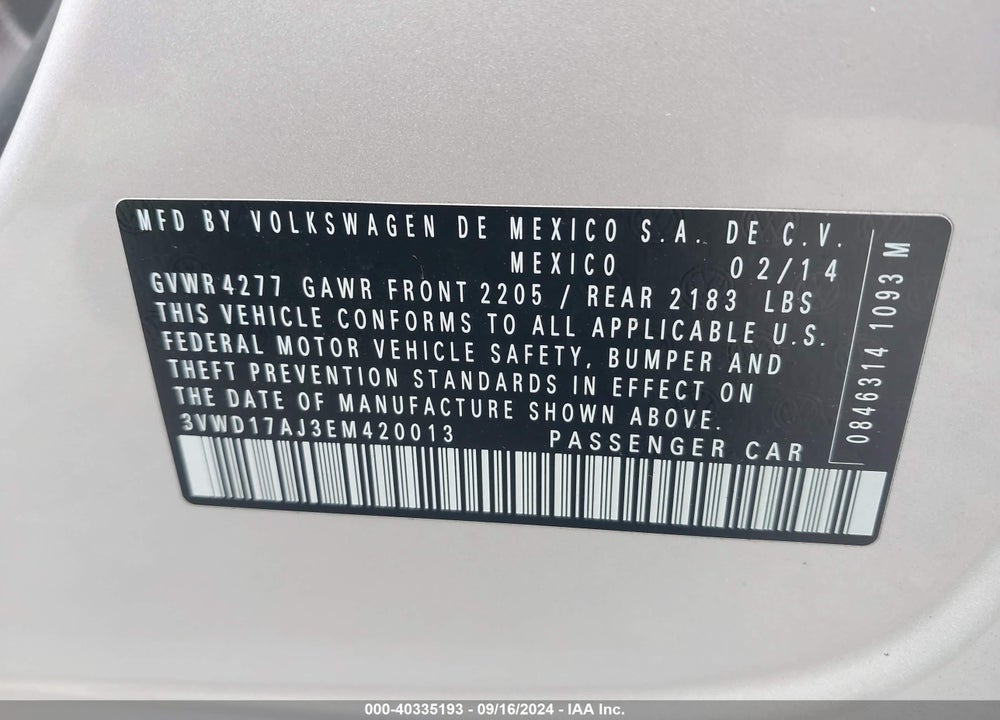 2014 VOLKSWAGEN JETTA 1.8T SE VIN: 3VWD17AJ3EM420013