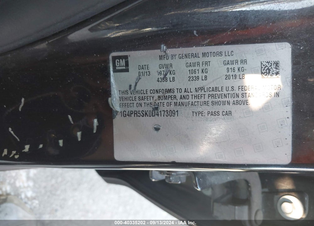 2013 BUICK VERANO CONVENIENCE GROUP VIN: 1G4PR5SK0D4173091