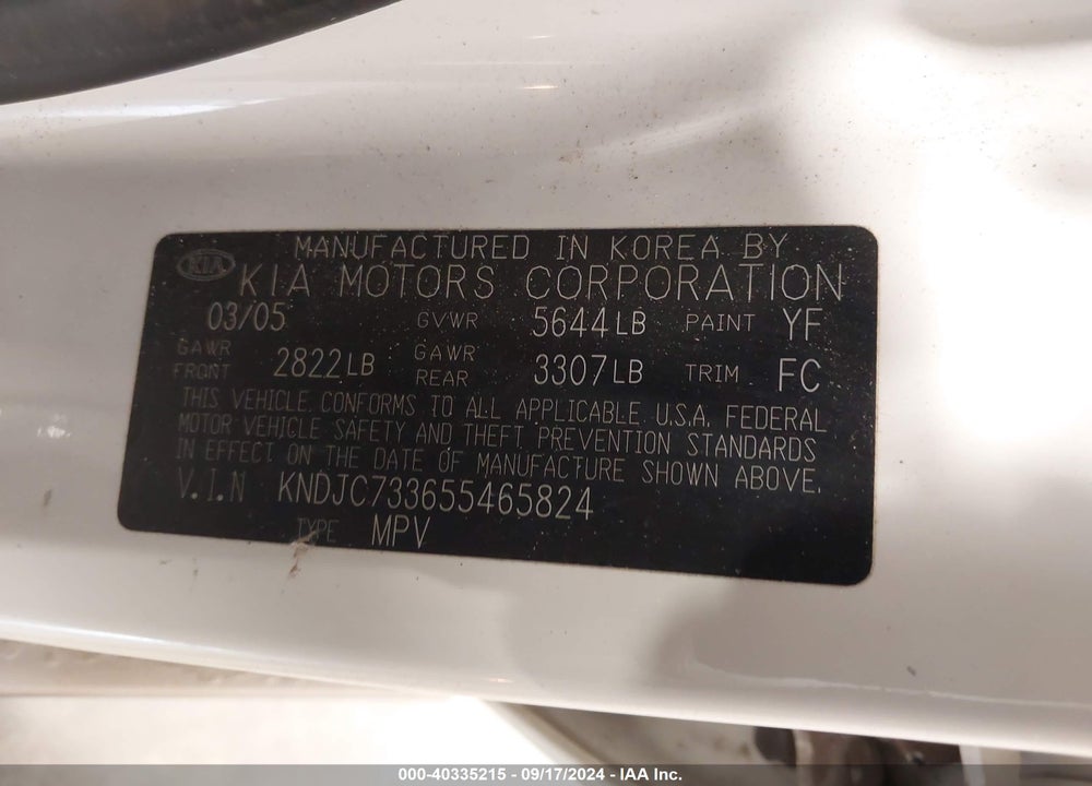 2005 KIA SORENTO EX/LX VIN: KNDJC733655465824