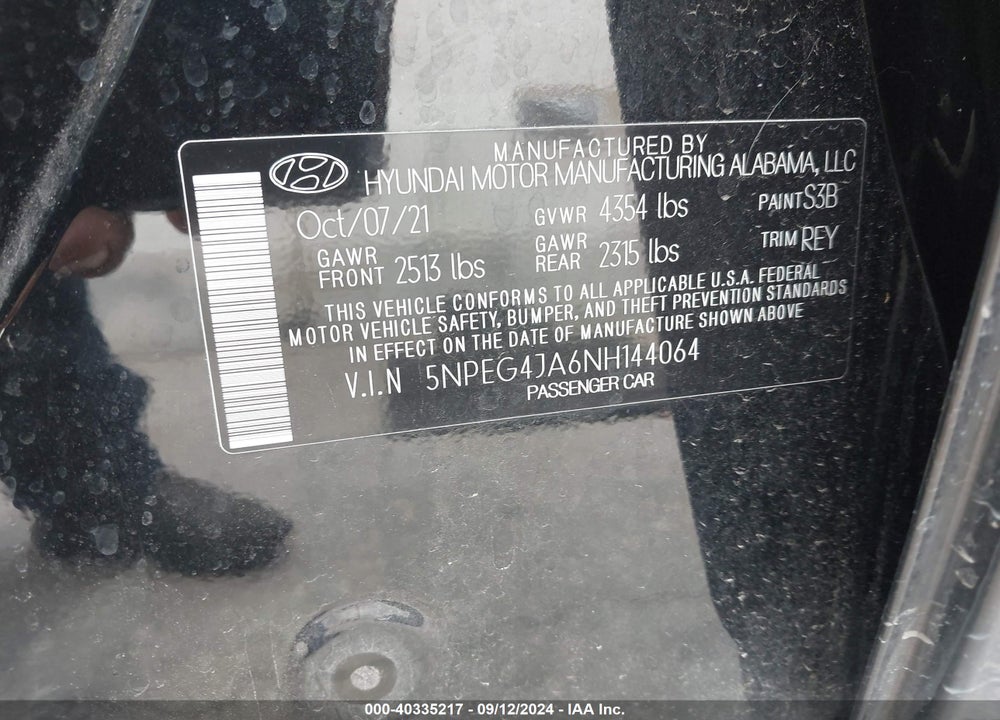 2022 HYUNDAI SONATA SE VIN: 5NPEG4JA6NH144064