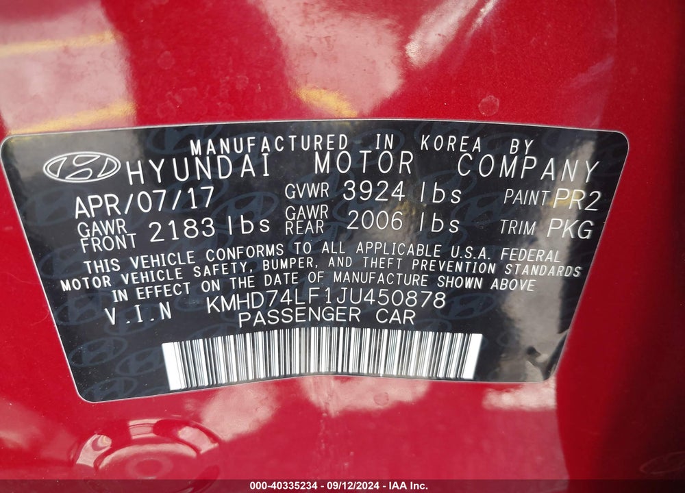 2018 HYUNDAI ELANTRA SE VIN: KMHD74LF1JU450878