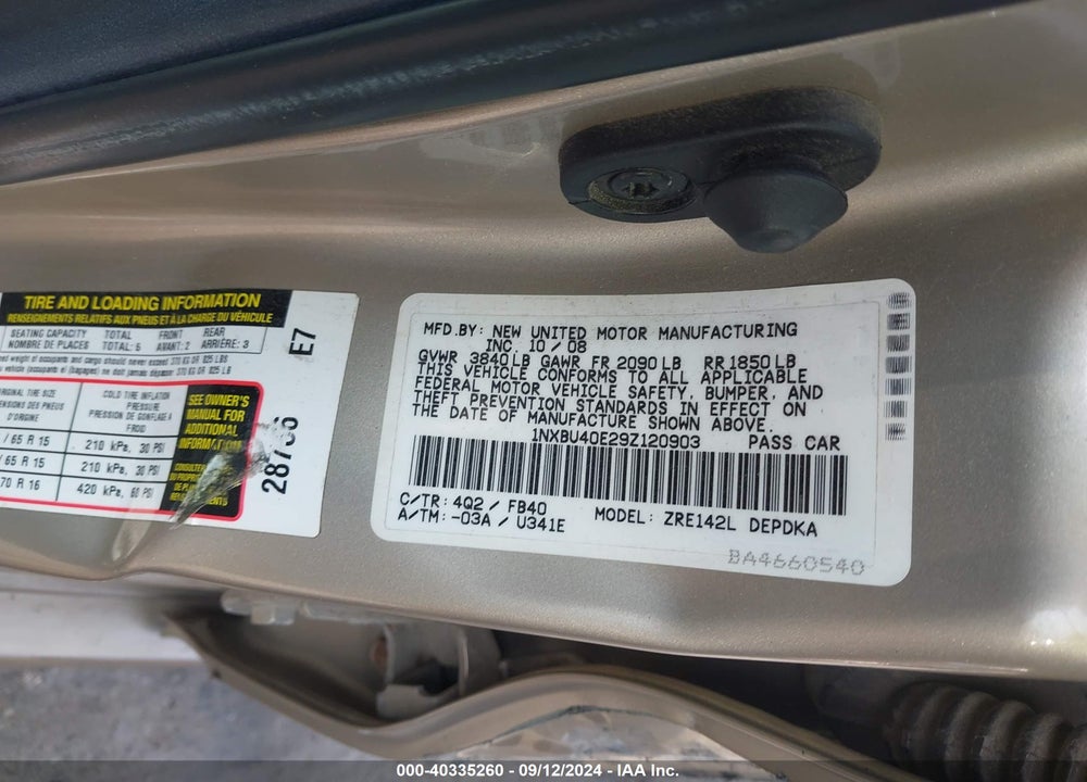 2009 TOYOTA COROLLA LE VIN: 1NXBU40E29Z120903