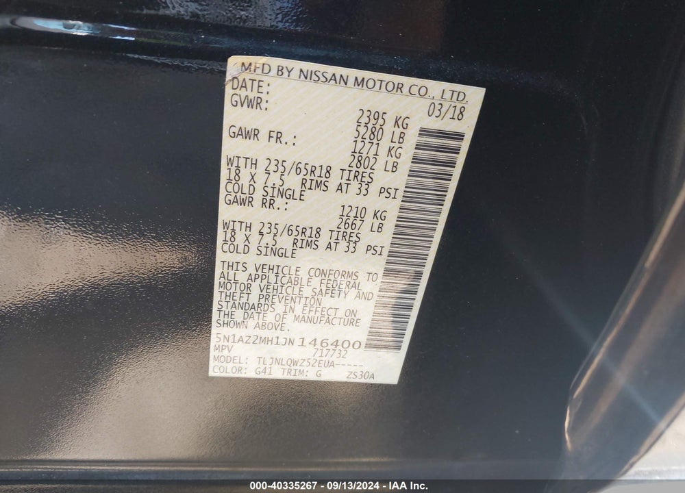2018 NISSAN MURANO SV VIN: 5N1AZ2MH1JN146400