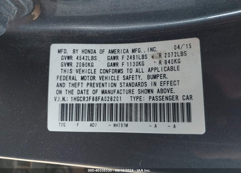 2015 HONDA ACCORD EX-L V-6 VIN: 1HGCR3F88FA028201