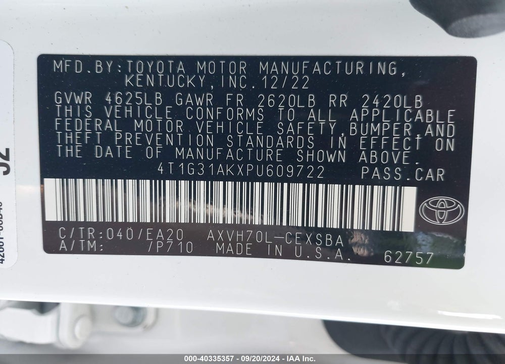 2023 TOYOTA CAMRY SE HYBRID VIN: 4T1G31AKXPU609722