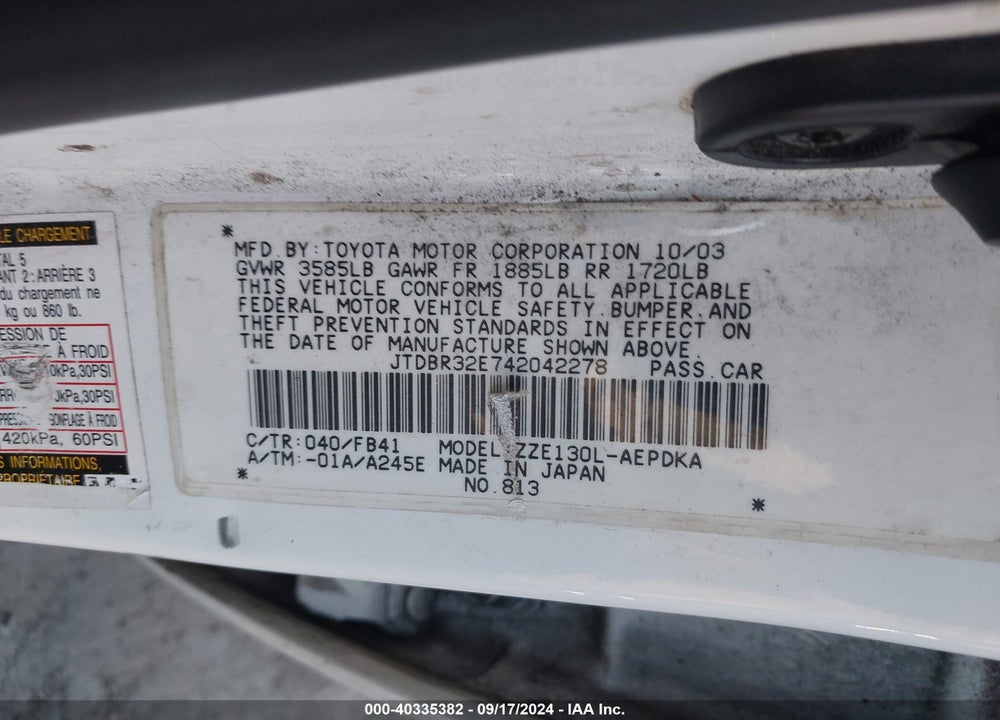 2004 TOYOTA COROLLA CE VIN: JTDBR32E742042278
