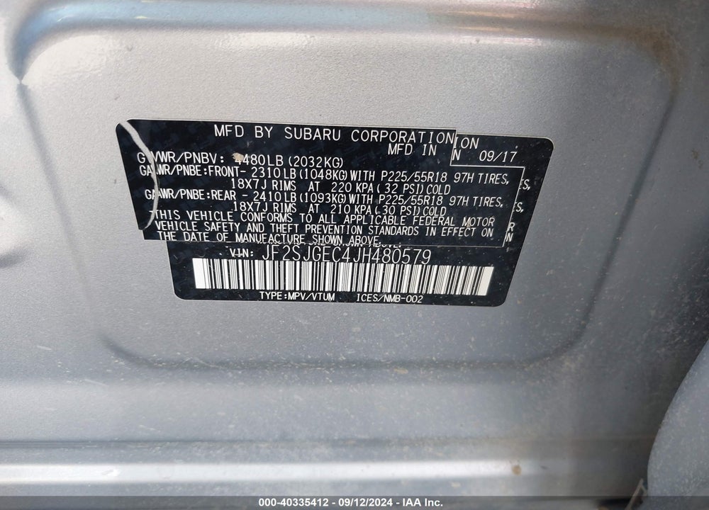 2018 SUBARU FORESTER 2.0XT PREMIUM VIN: JF2SJGEC4JH480579