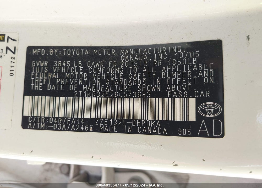 2006 TOYOTA MATRIX VIN: 2T1KR32E26C573683