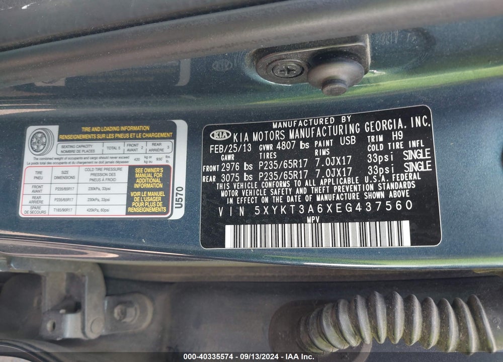 2014 KIA SORENTO LX VIN: 5XYKT3A6XEG437560