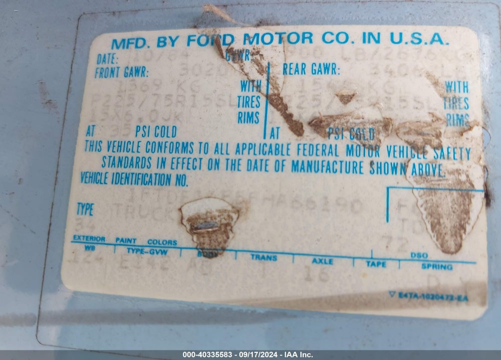 1985 FORD ECONOLINE E150 VAN VIN: 1FTDE14F5FHA66190