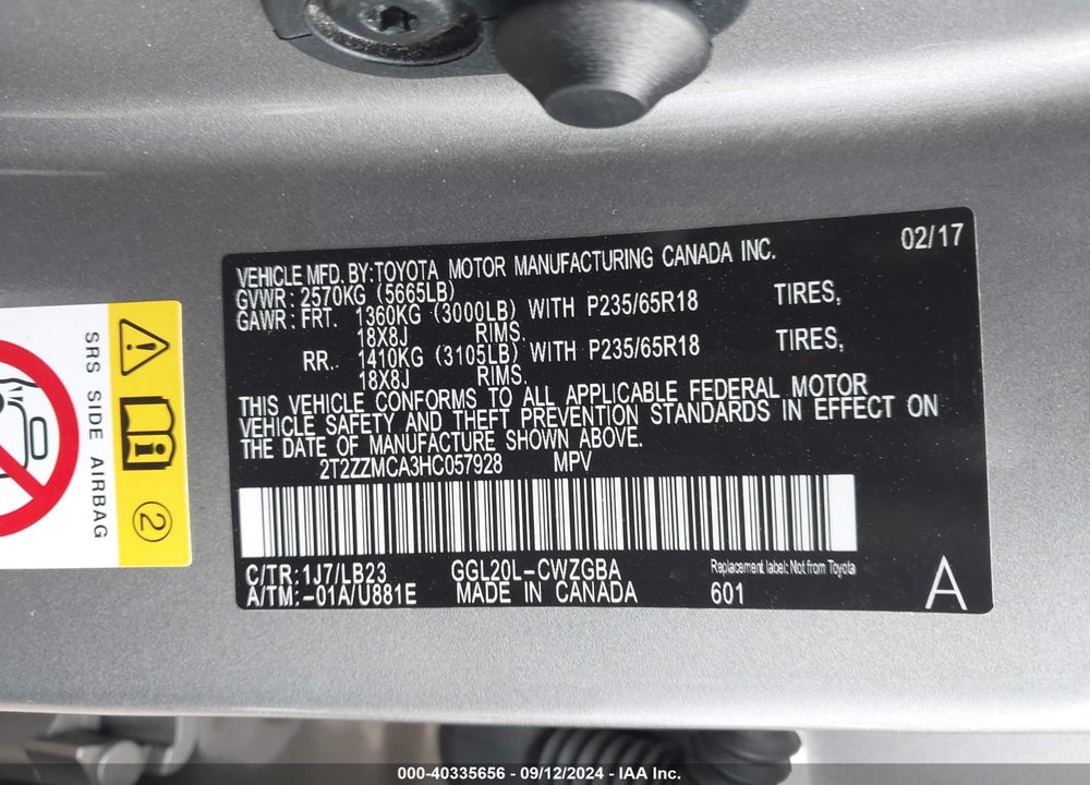 2017 LEXUS RX 350 VIN: 2T2ZZMCA3HC057928