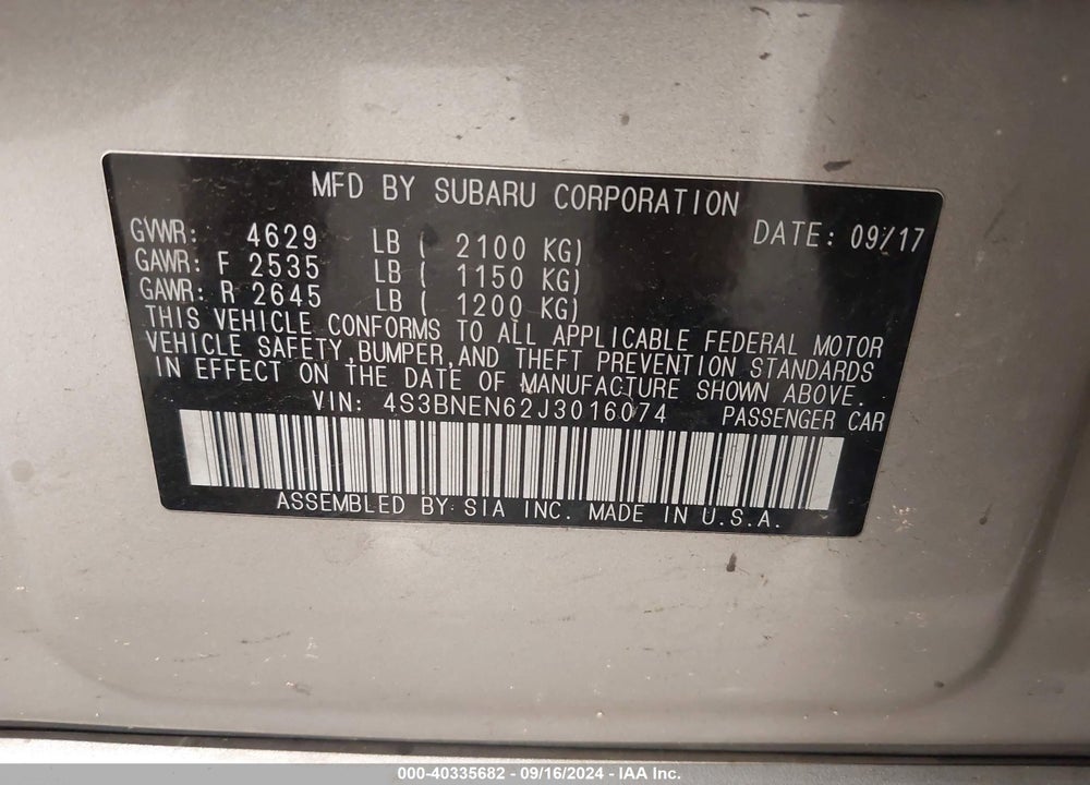 2018 SUBARU LEGACY 3.6R LIMITED VIN: 4S3BNEN62J3016074