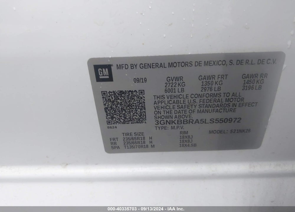 2020 CHEVROLET BLAZER FWD 1LT VIN: 3GNKBBRA5LS550972