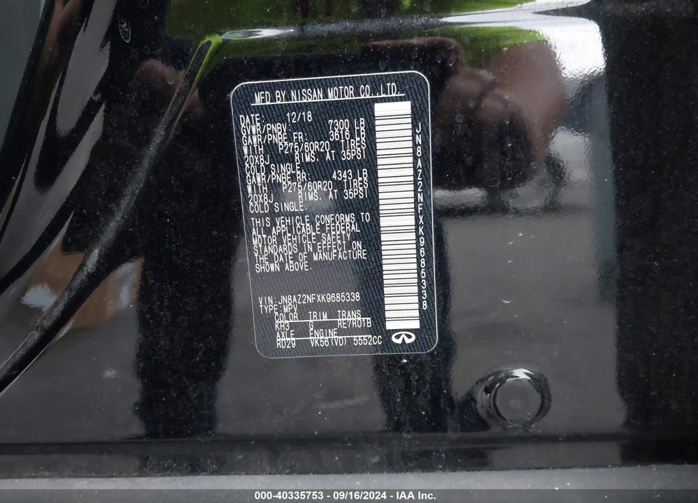 2019 INFINITI QX80 LUXE VIN: JN8AZ2NFXK9685338