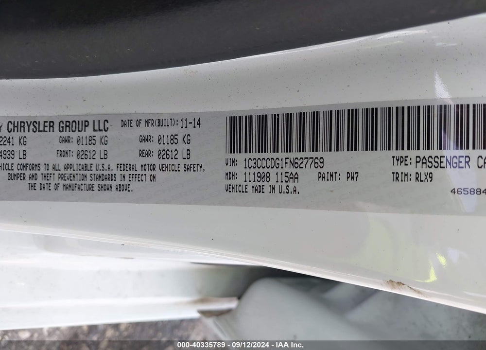2015 CHRYSLER 200 S VIN: 1C3CCCDG1FN627769