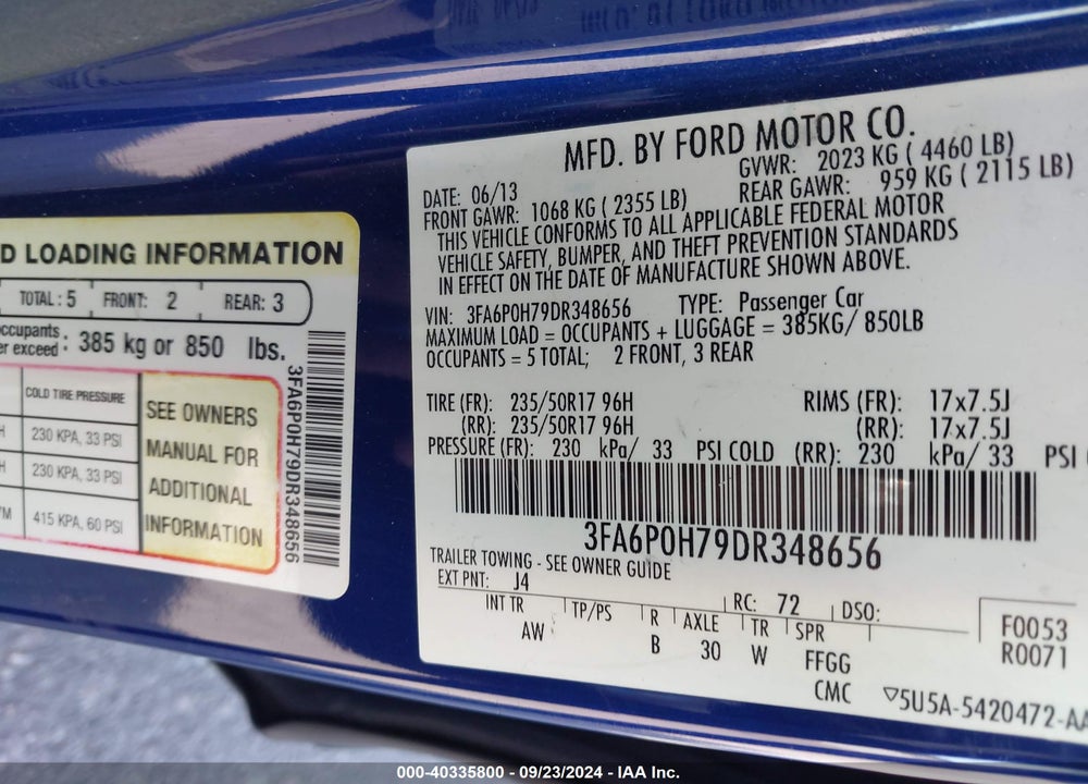 2013 FORD FUSION SE VIN: 3FA6P0H79DR348656