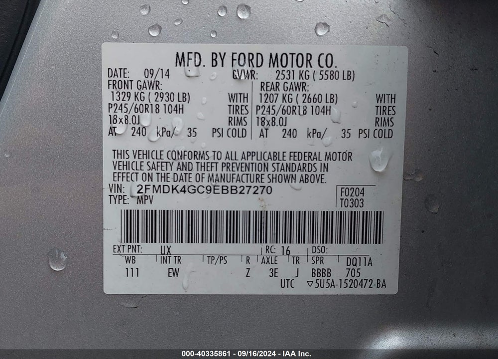 2014 FORD EDGE SE VIN: 2FMDK4GC9EBB27270