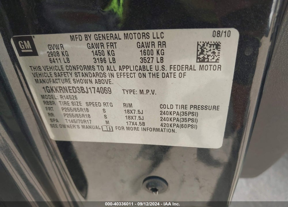 2011 GMC ACADIA SL VIN: 1GKKRNED3BJ174069