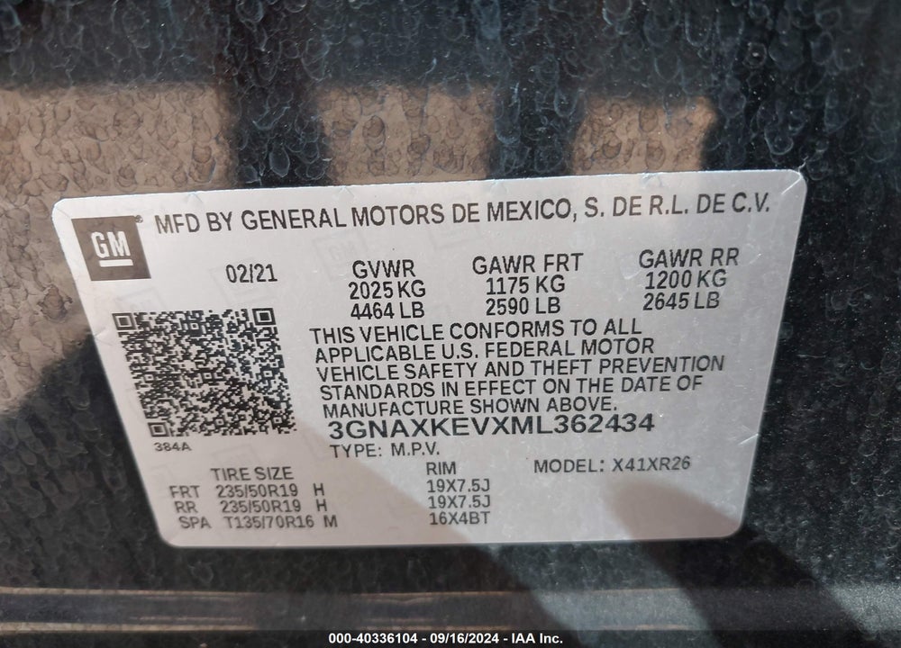 2021 CHEVROLET EQUINOX FWD LT VIN: 3GNAXKEVXML362434