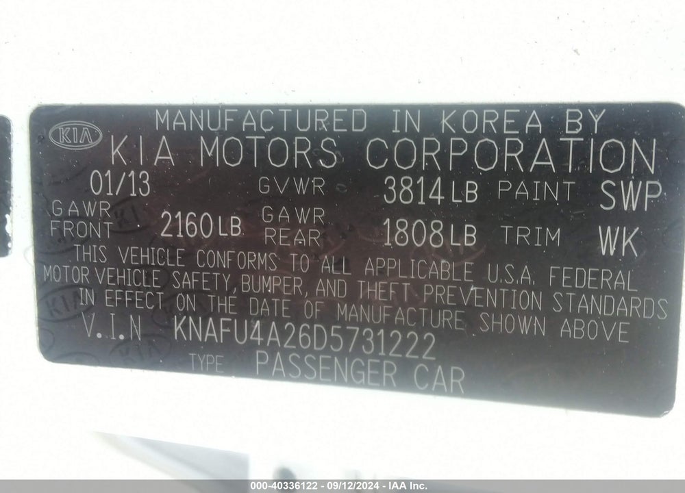 2013 KIA FORTE EX VIN: KNAFU4A26D5731222