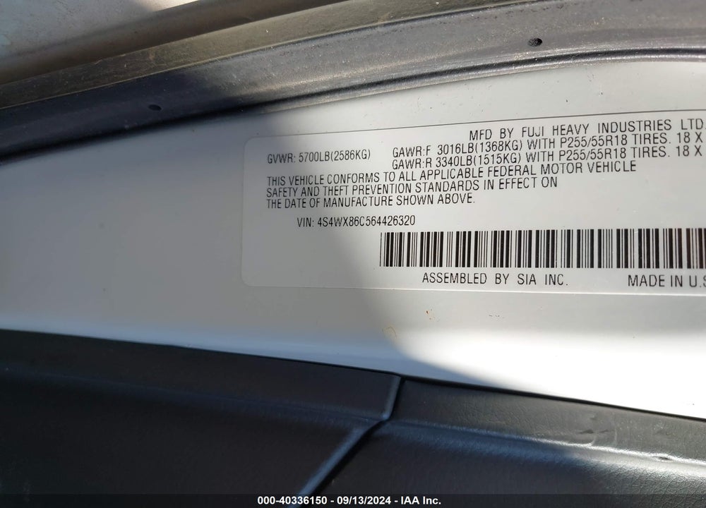 2006 SUBARU B9 TRIBECA BASE 7-PASSENGER/LIMITED 7-PASSENGER VIN: 4S4WX86C564426320