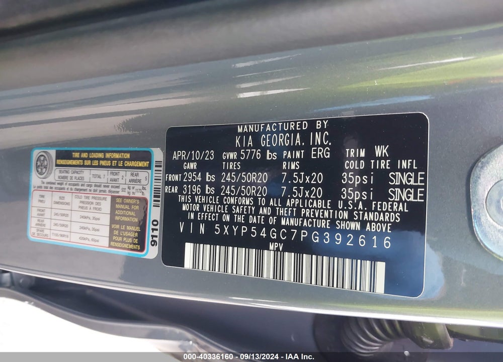 2023 KIA TELLURIDE SX VIN: 5XYP54GC7PG392616